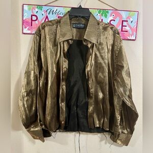 Carlo Pacini Womens Unisex Metallic Gold Crop Blouse